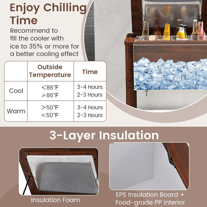 Wooden Patio Cooler with 3 Handles and Bottle Opener-Brown by DirectDeals