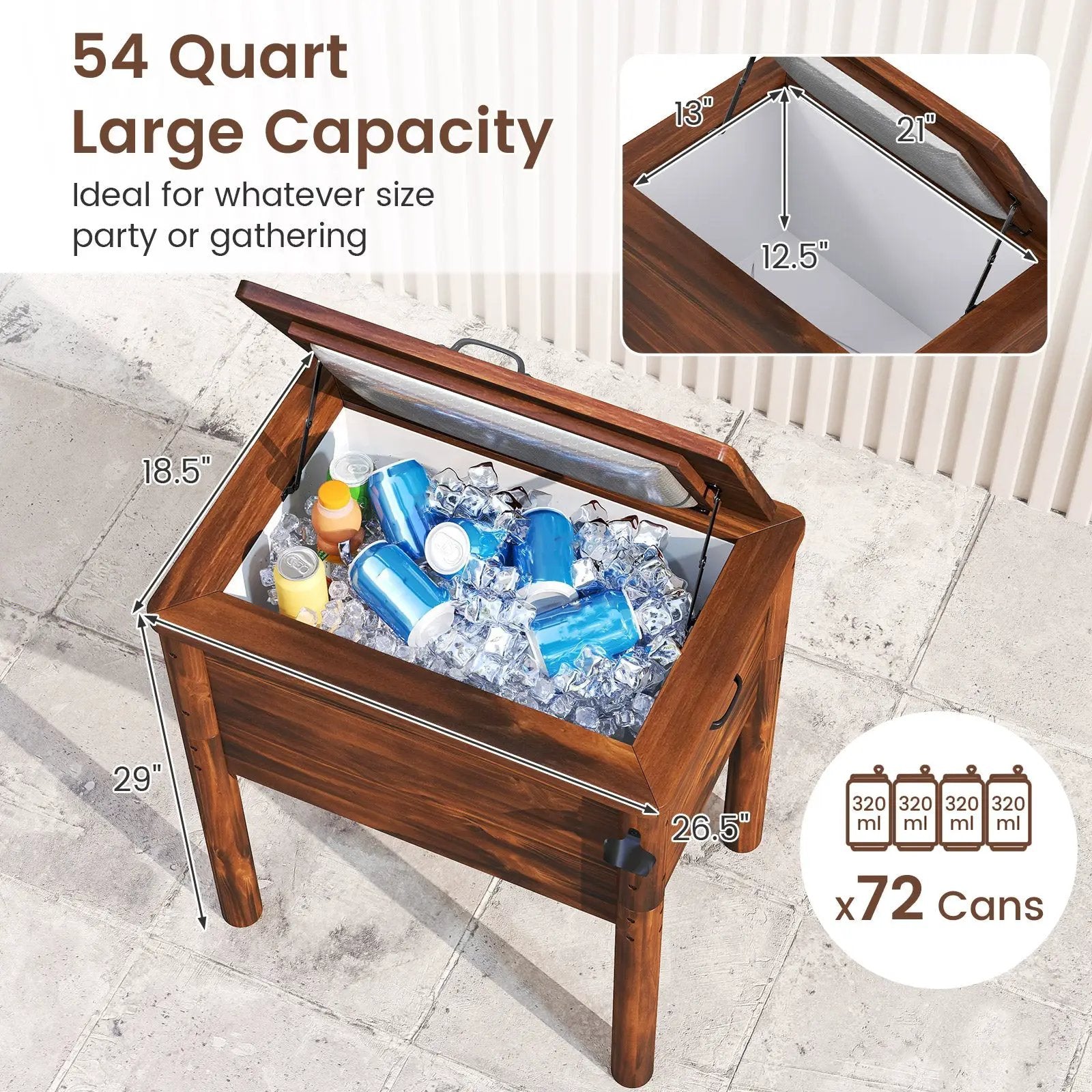 Wooden Patio Cooler with 3 Handles and Bottle Opener-Brown by DirectDeals