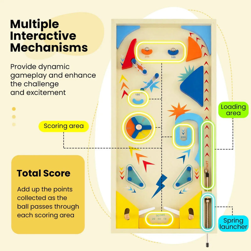 Wooden Pinball Machine with 3 Balls for Kids 8+ and Adults by DirectDeals