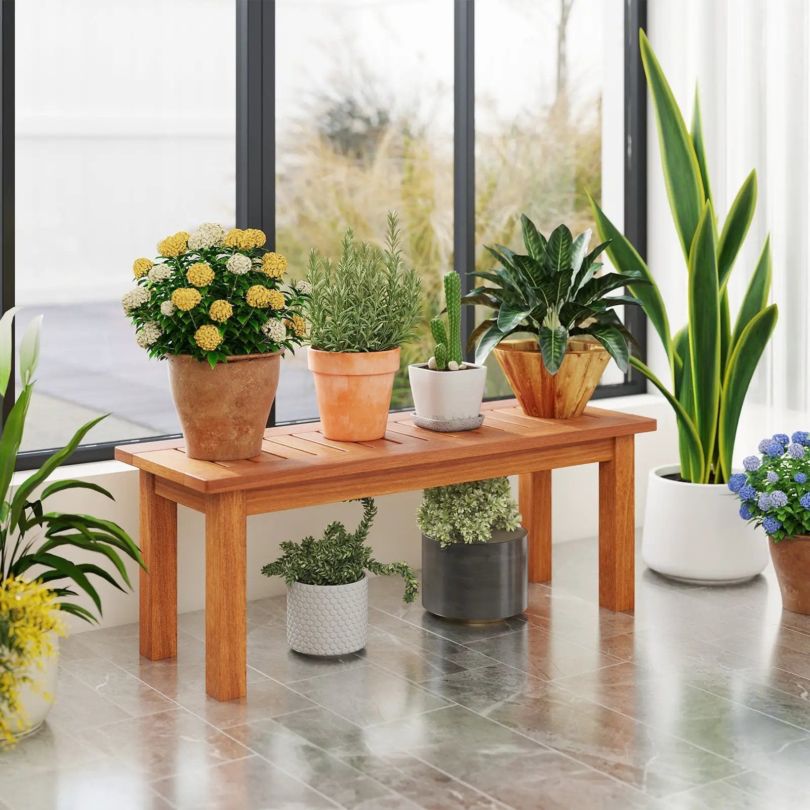 Wooden Plant Stand Outdoor Indoor Solid Wood Flower Pot Holder Display Shelf by DirectDeals