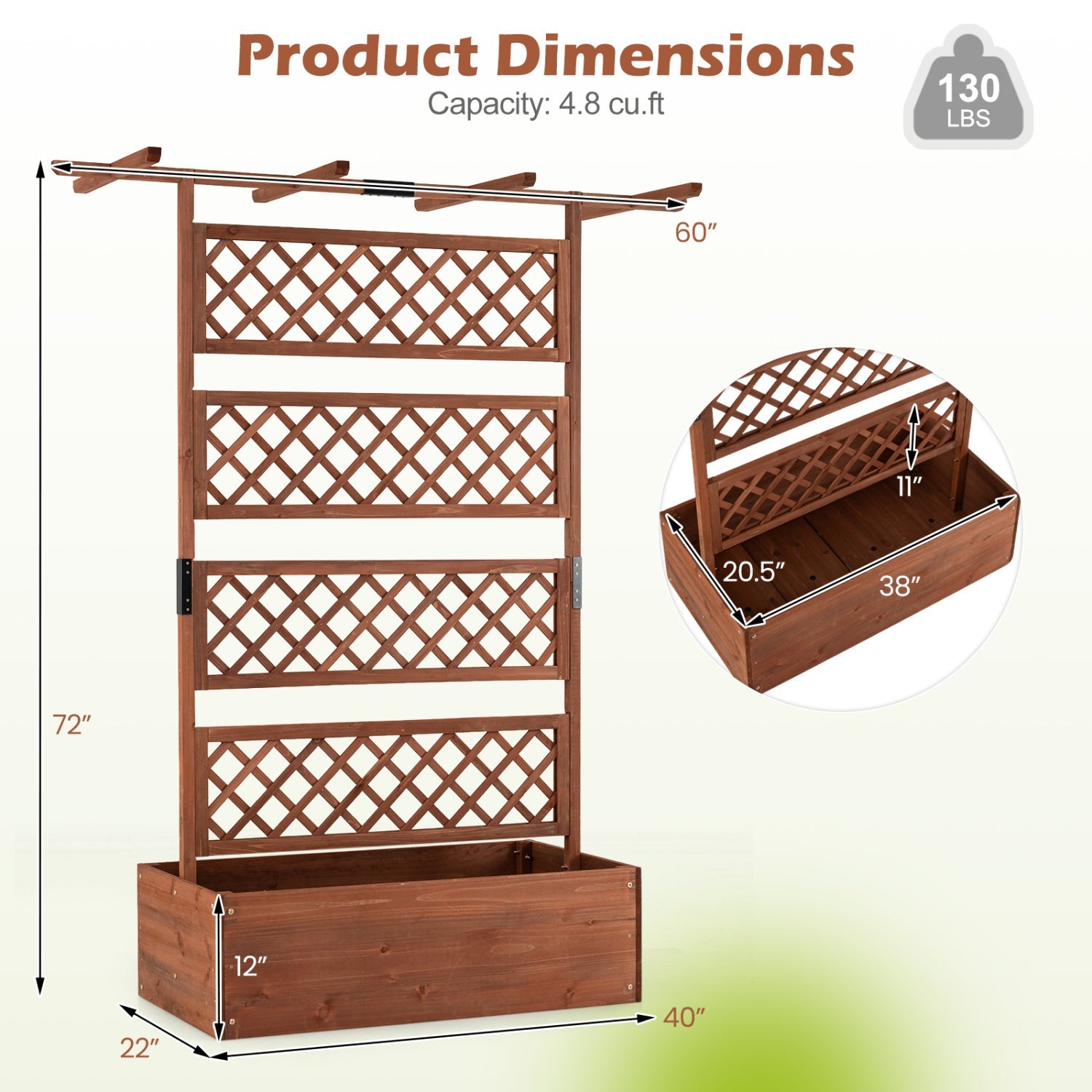 Wooden Planter Box with Lattice Trellis Raised Garden Bed Privacy Screen with Flat Roof by DirectDeals