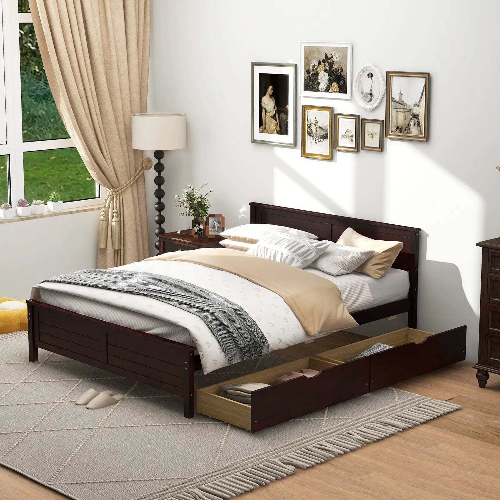 Full Size Bed Frame with Storage Drawers and Solid Wood Headboard by DirectDeals