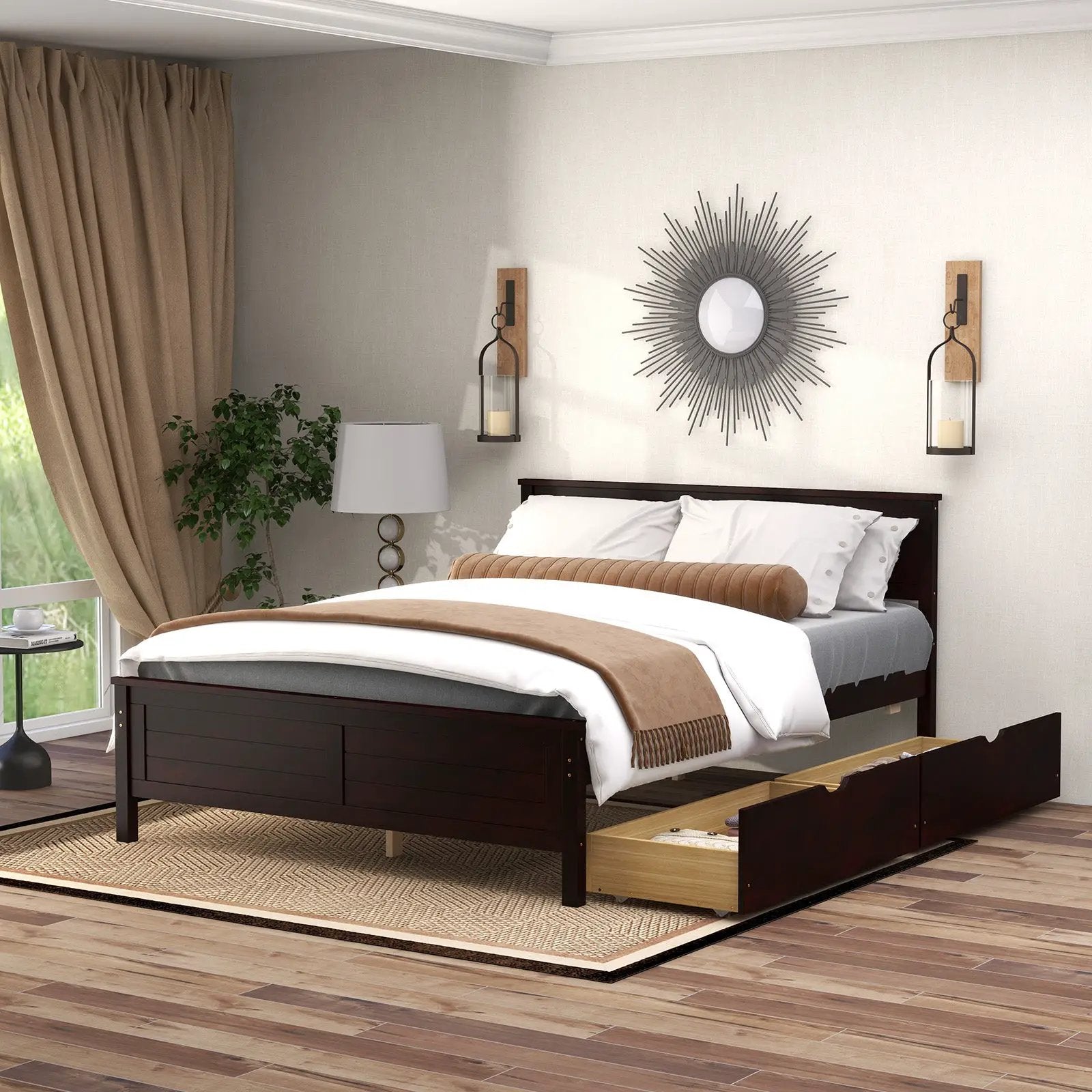 Full Size Bed Frame with Storage Drawers and Solid Wood Headboard by DirectDeals