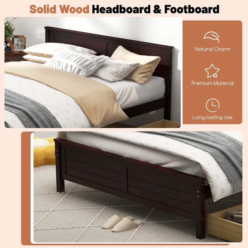 Full Size Bed Frame with Storage Drawers and Solid Wood Headboard by DirectDeals