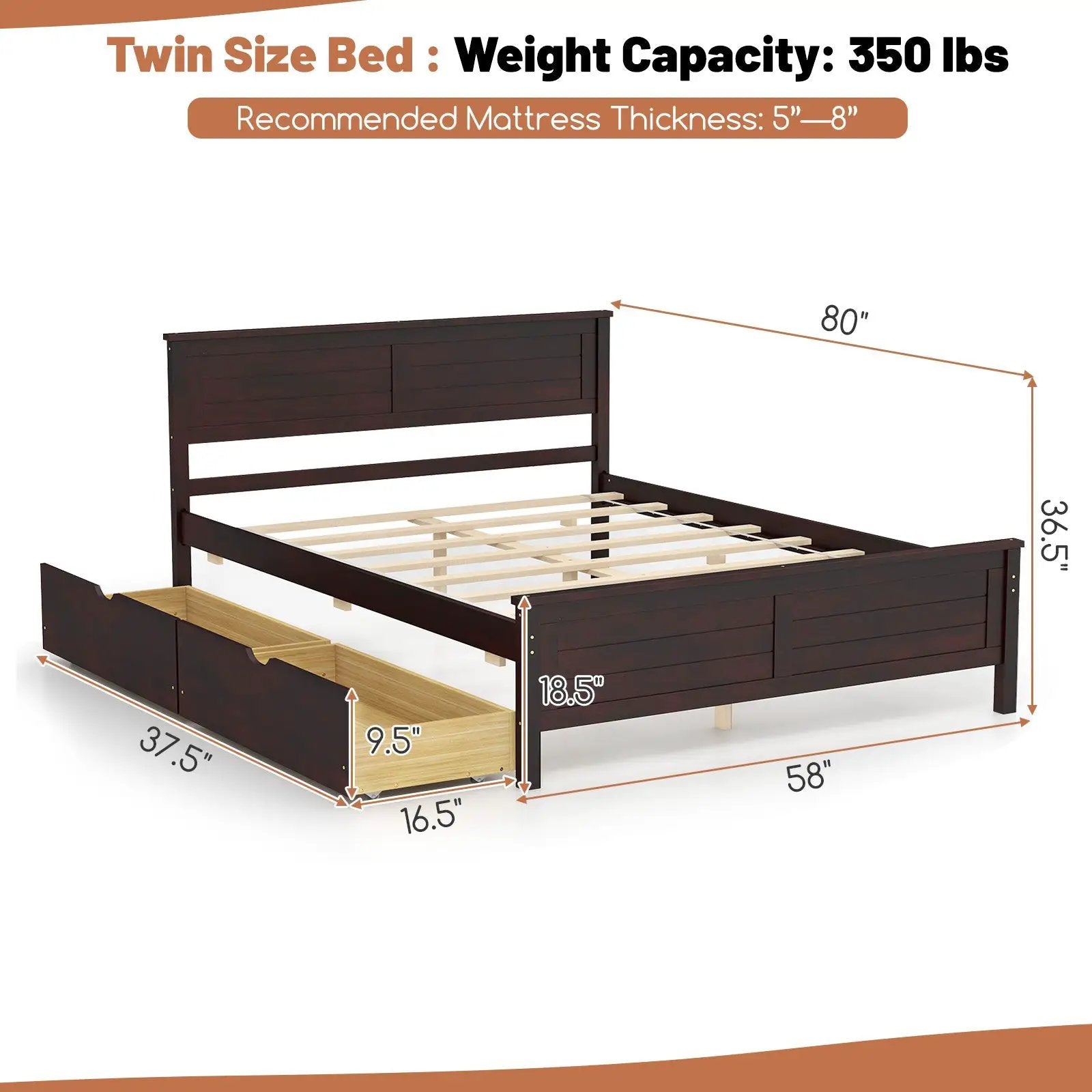 Full Size Bed Frame with Storage Drawers and Solid Wood Headboard by DirectDeals
