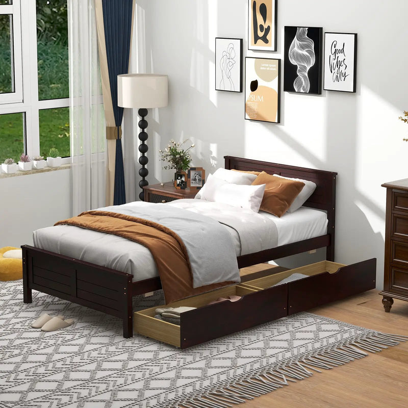 Twin Size Bed Frame with Storage Drawers by DirectDeals