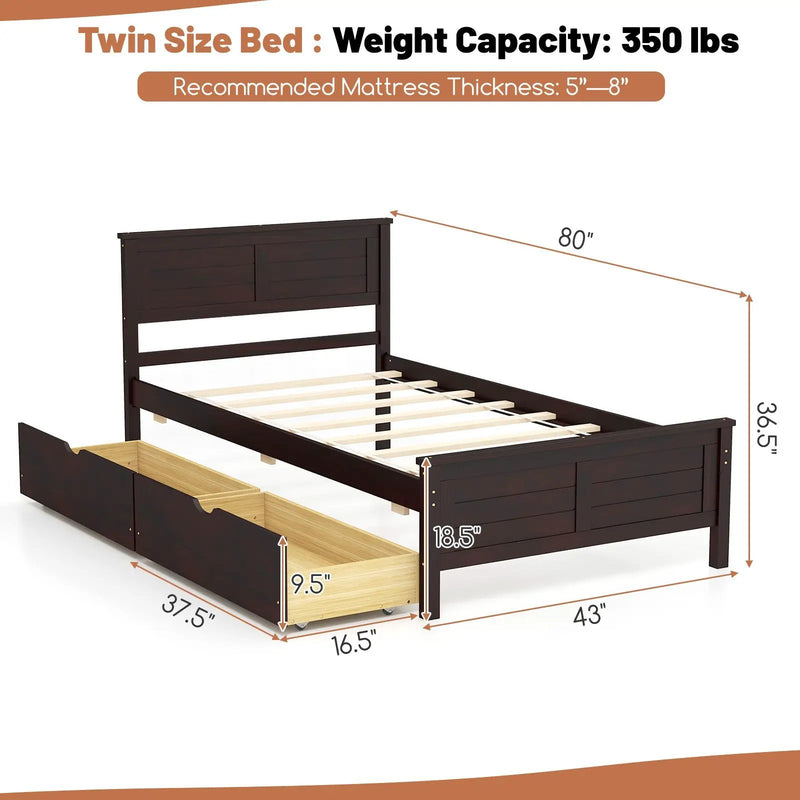 Twin Size Bed Frame with Storage Drawers by DirectDeals