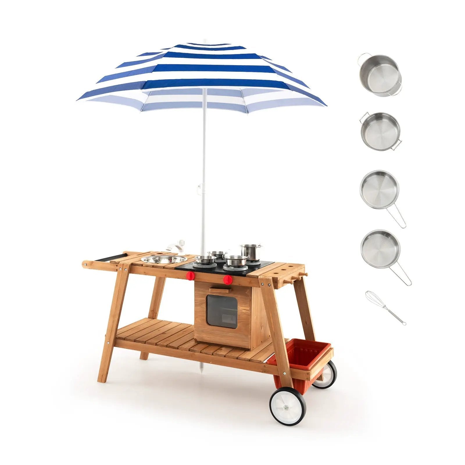 Wooden Play Cart with Sun Proof Umbrella for Toddlers Over 3 Years Old by DirectDeals