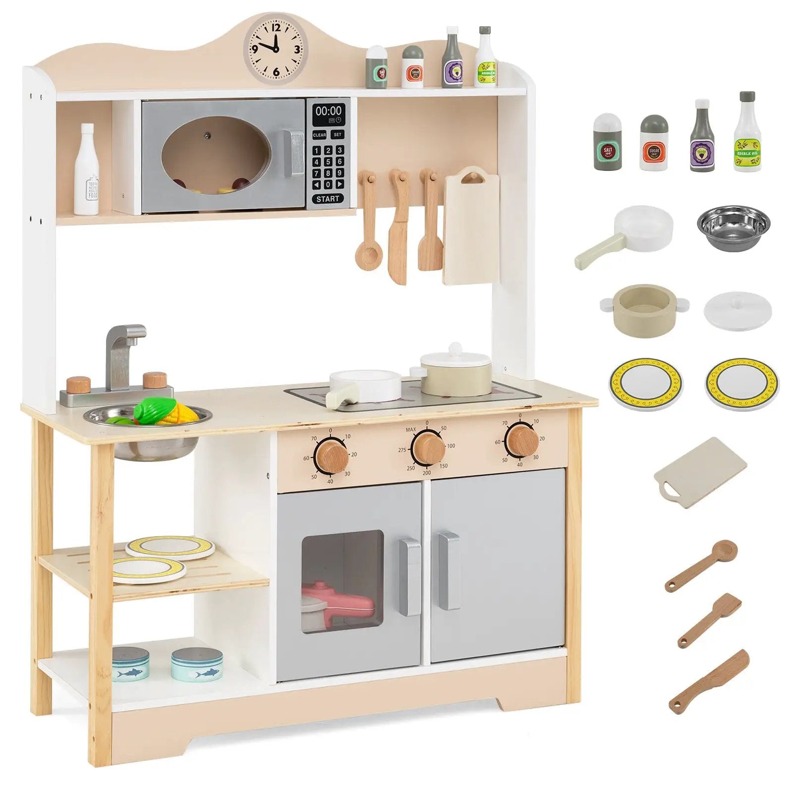 Wooden Play Kitchen Cooking Toy Playset for Kids-White by DirectDeals