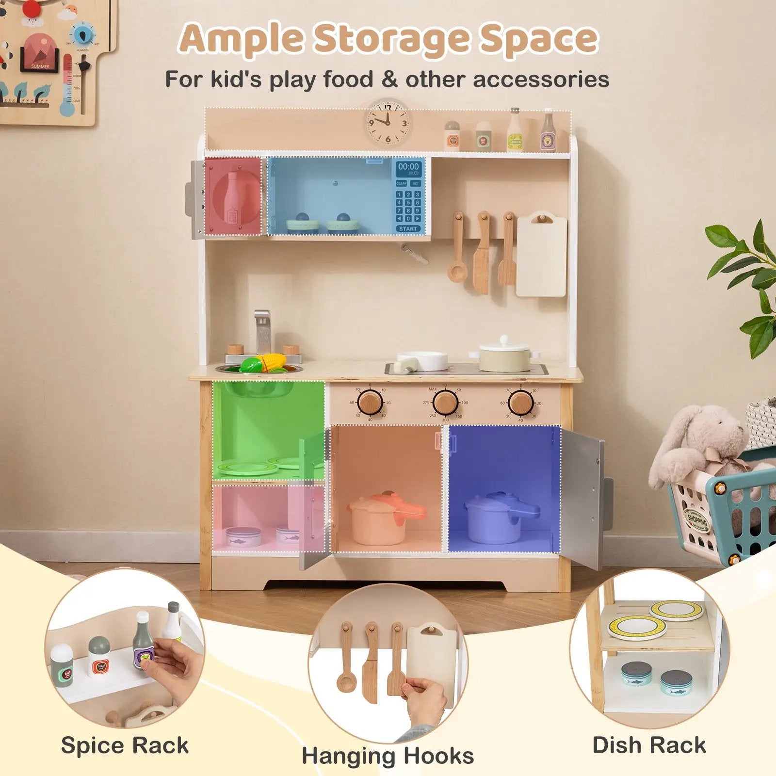 Wooden Play Kitchen Cooking Toy Playset for Kids-White by DirectDeals