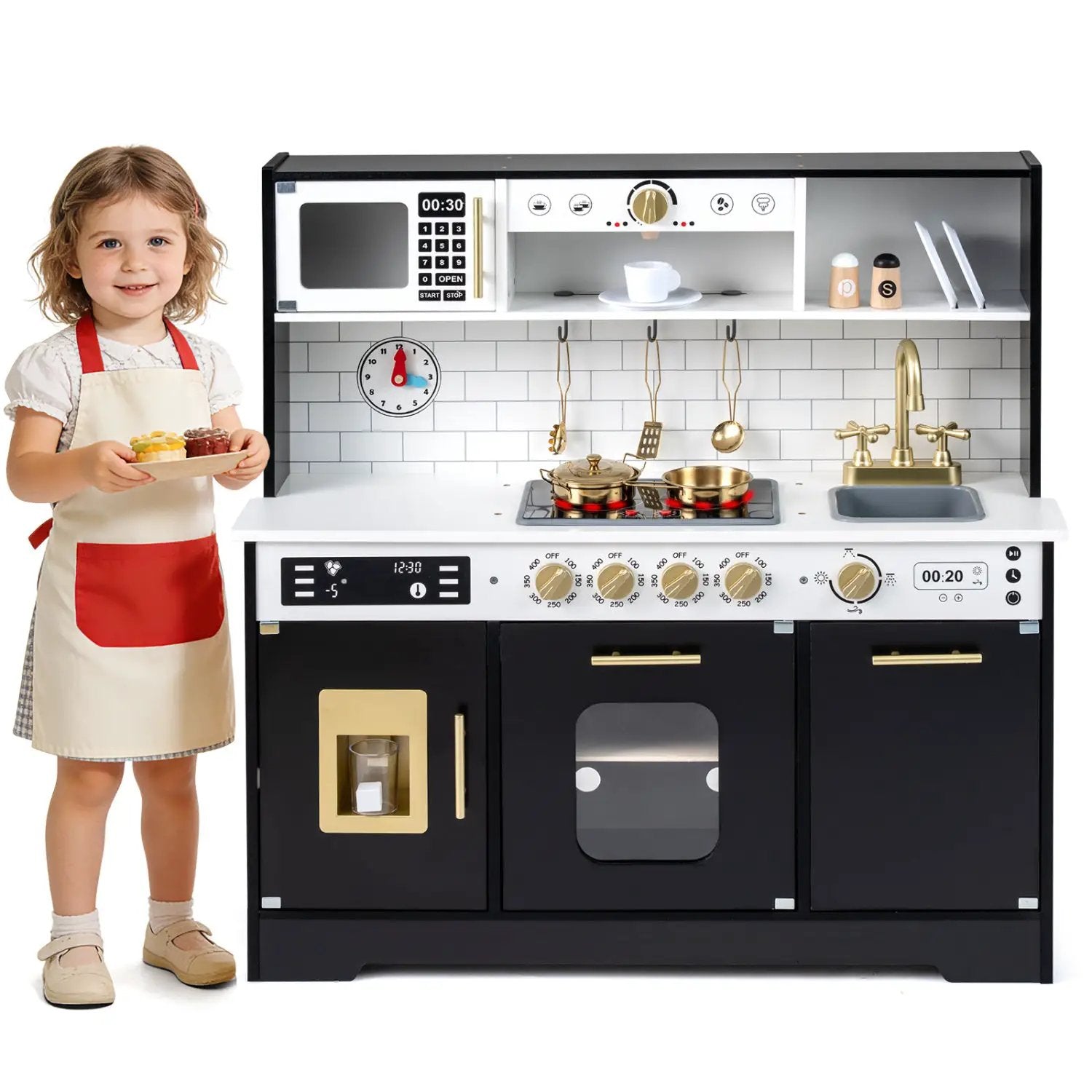 Wooden Play Kitchen for Kids with Realistic Lights and Sounds by DirectDeals