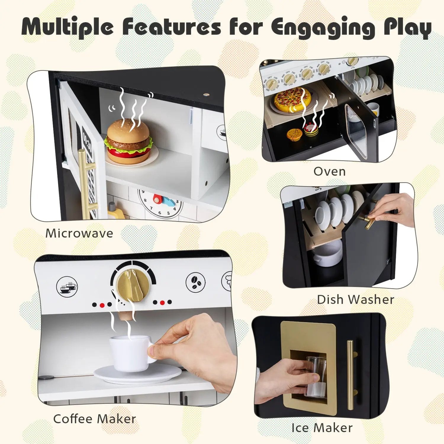 Wooden Play Kitchen for Kids with Realistic Lights and Sounds by DirectDeals