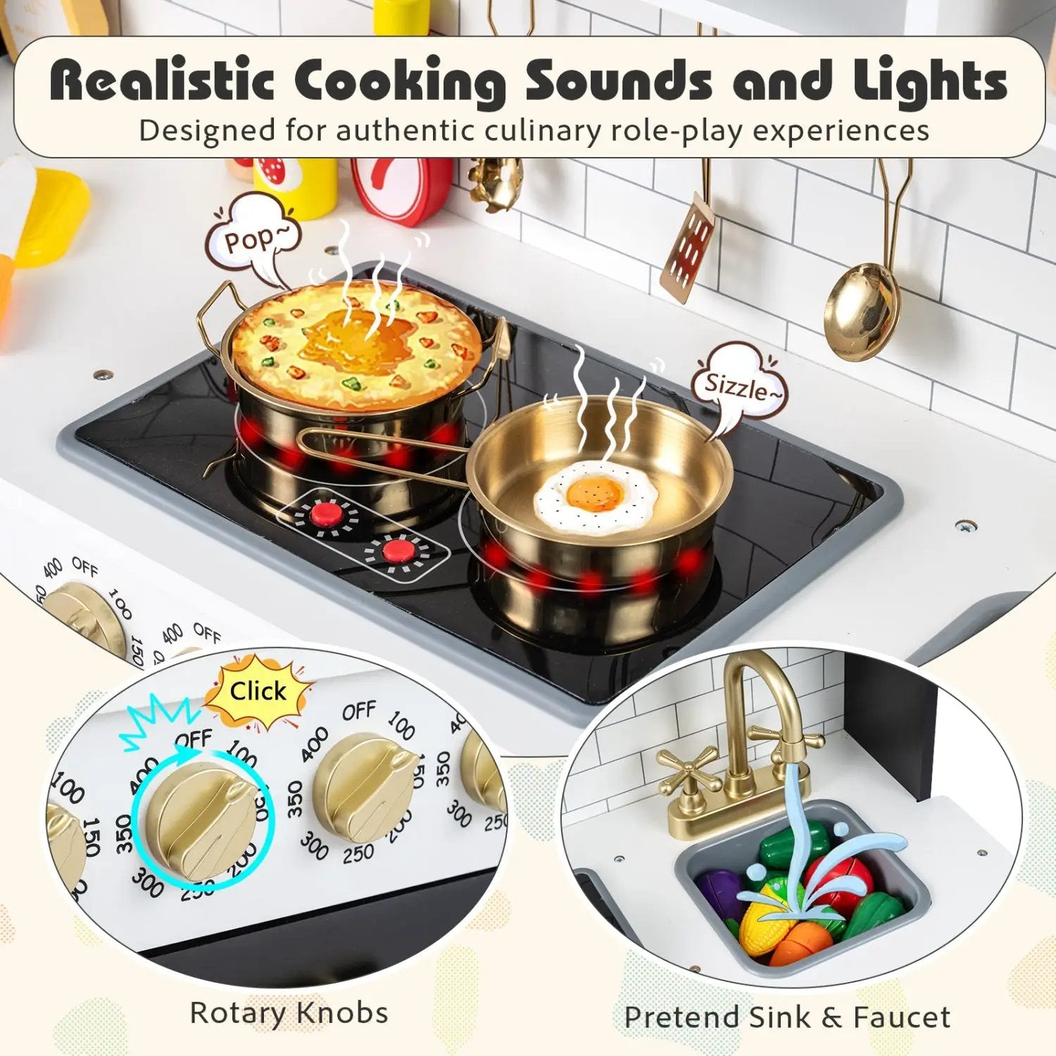 Wooden Play Kitchen for Kids with Realistic Lights and Sounds by DirectDeals
