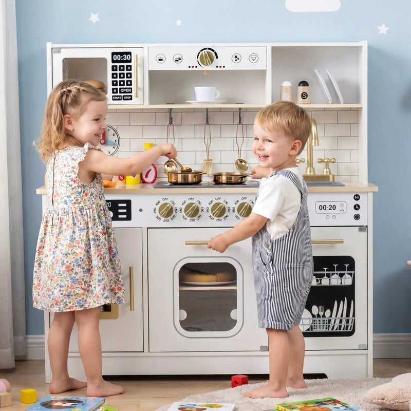 Wooden Play Kitchen for Kids with Realistic Lights and Sounds by DirectDeals