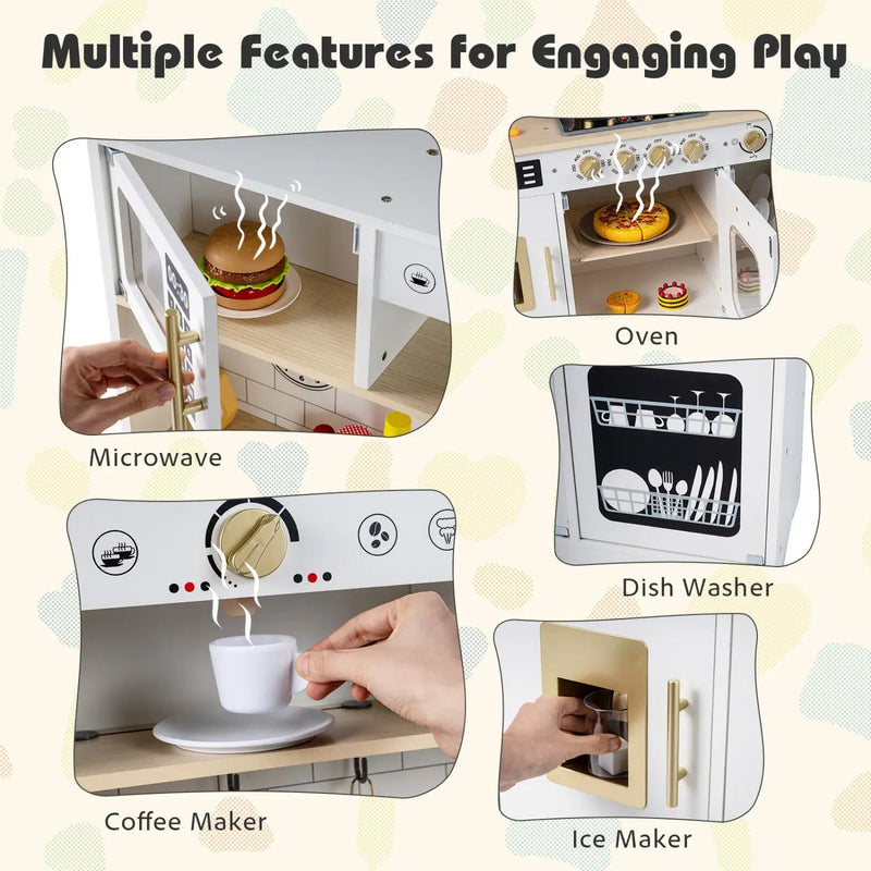 Wooden Play Kitchen for Kids with Realistic Lights and Sounds by DirectDeals