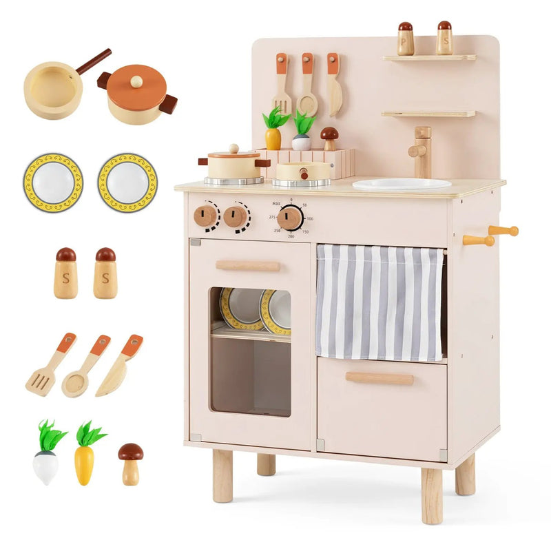 Wooden Play Kitchen Set for Kids with Stove, Sink & Faucet by DirectDeals