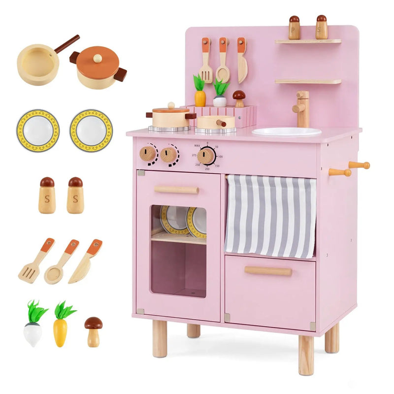 Wooden Play Kitchen Set for Kids with Stove, Sink & Faucet by DirectDeals