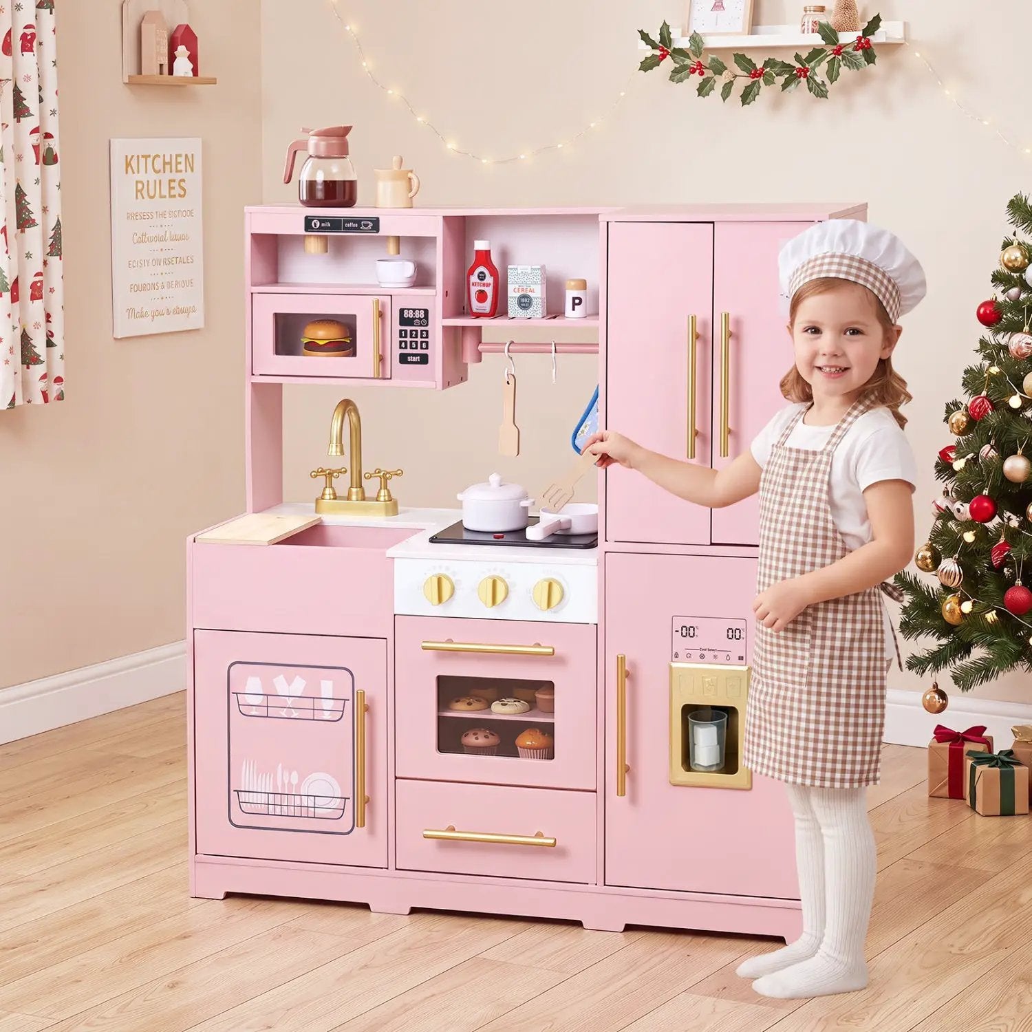 Wooden Play Kitchen with Lights & Sounds for Kids Ages 3+ by DirectDeals