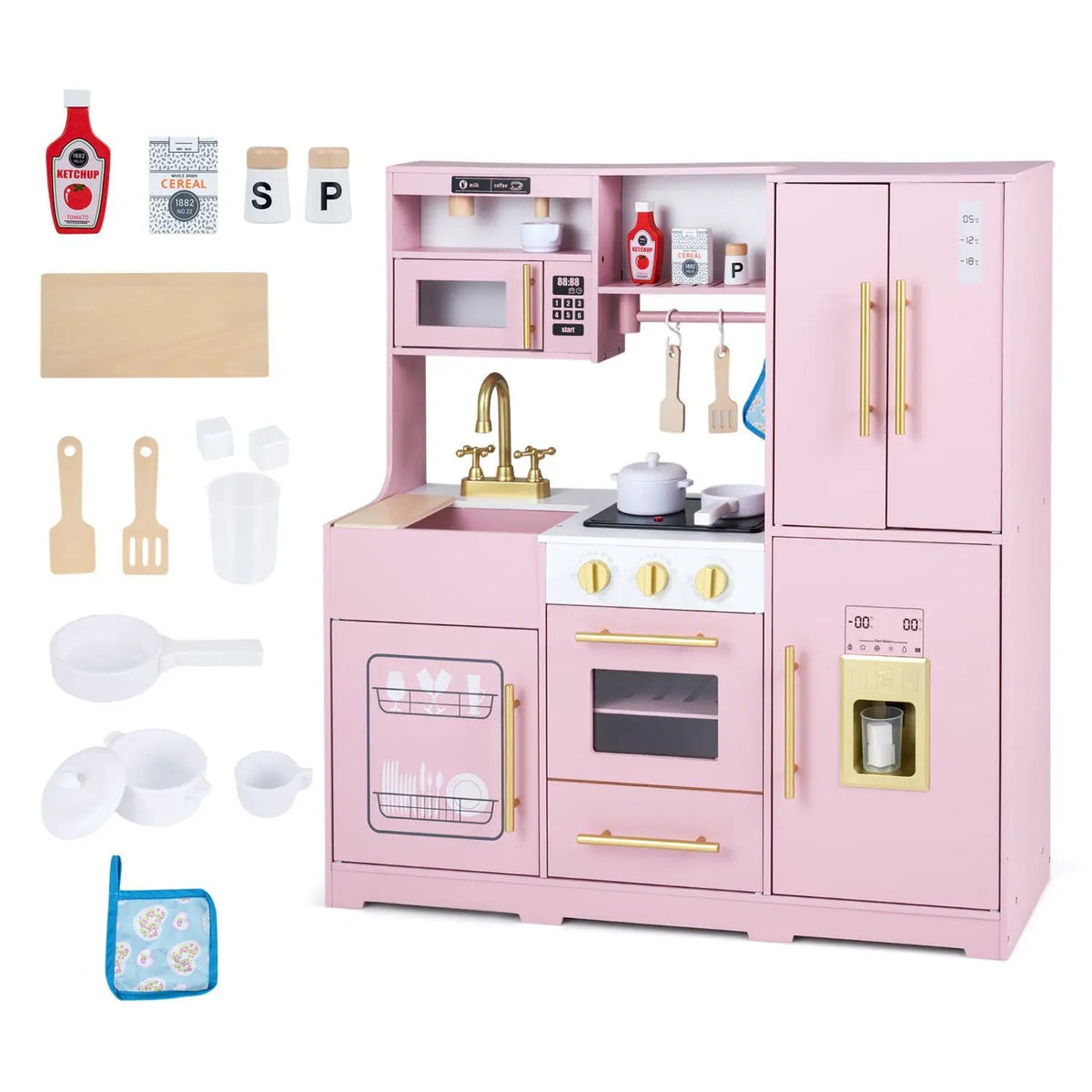 Wooden Play Kitchen with Lights & Sounds for Kids Ages 3+ by DirectDeals