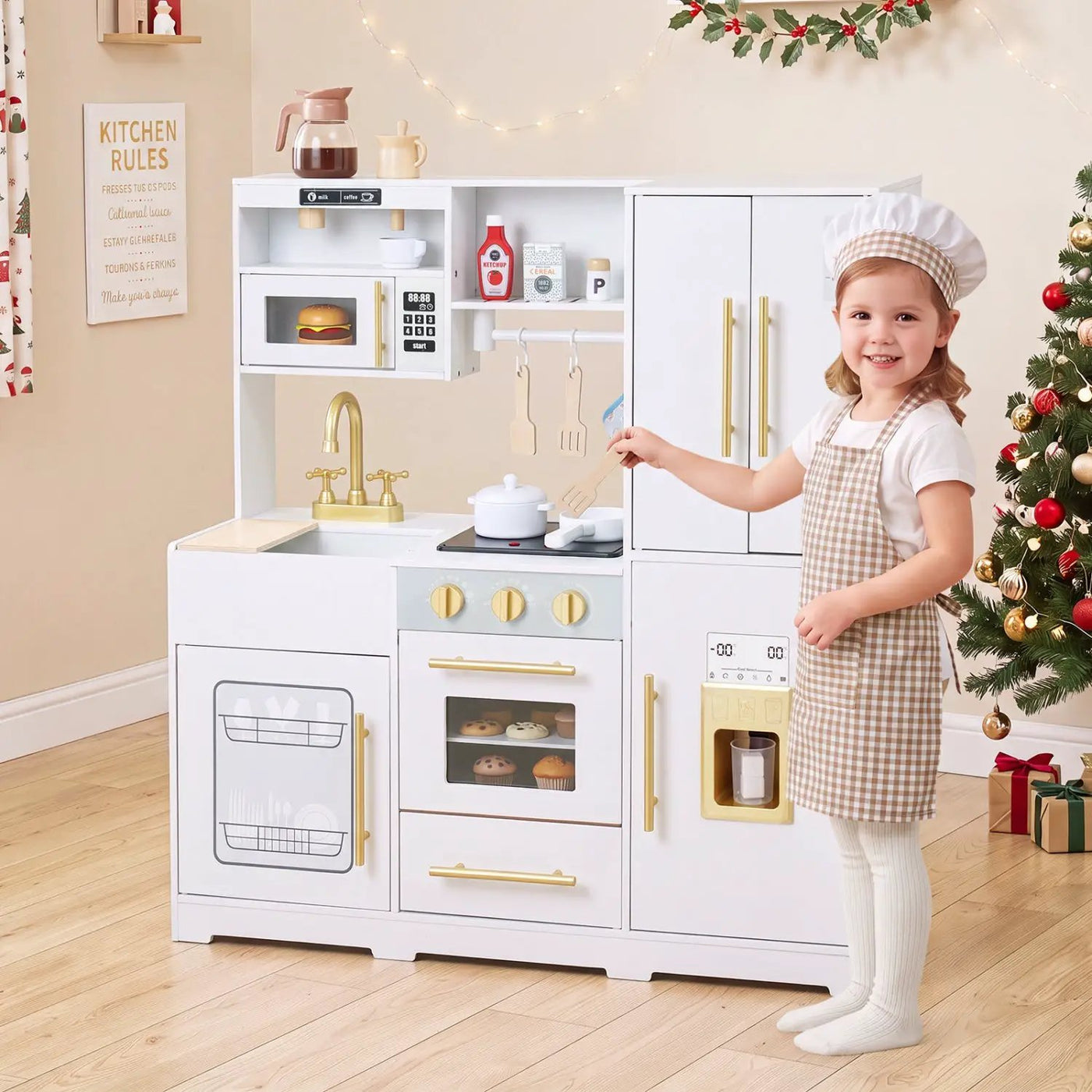 Wooden Play Kitchen with Lights & Sounds for Kids Ages 3+ by DirectDeals