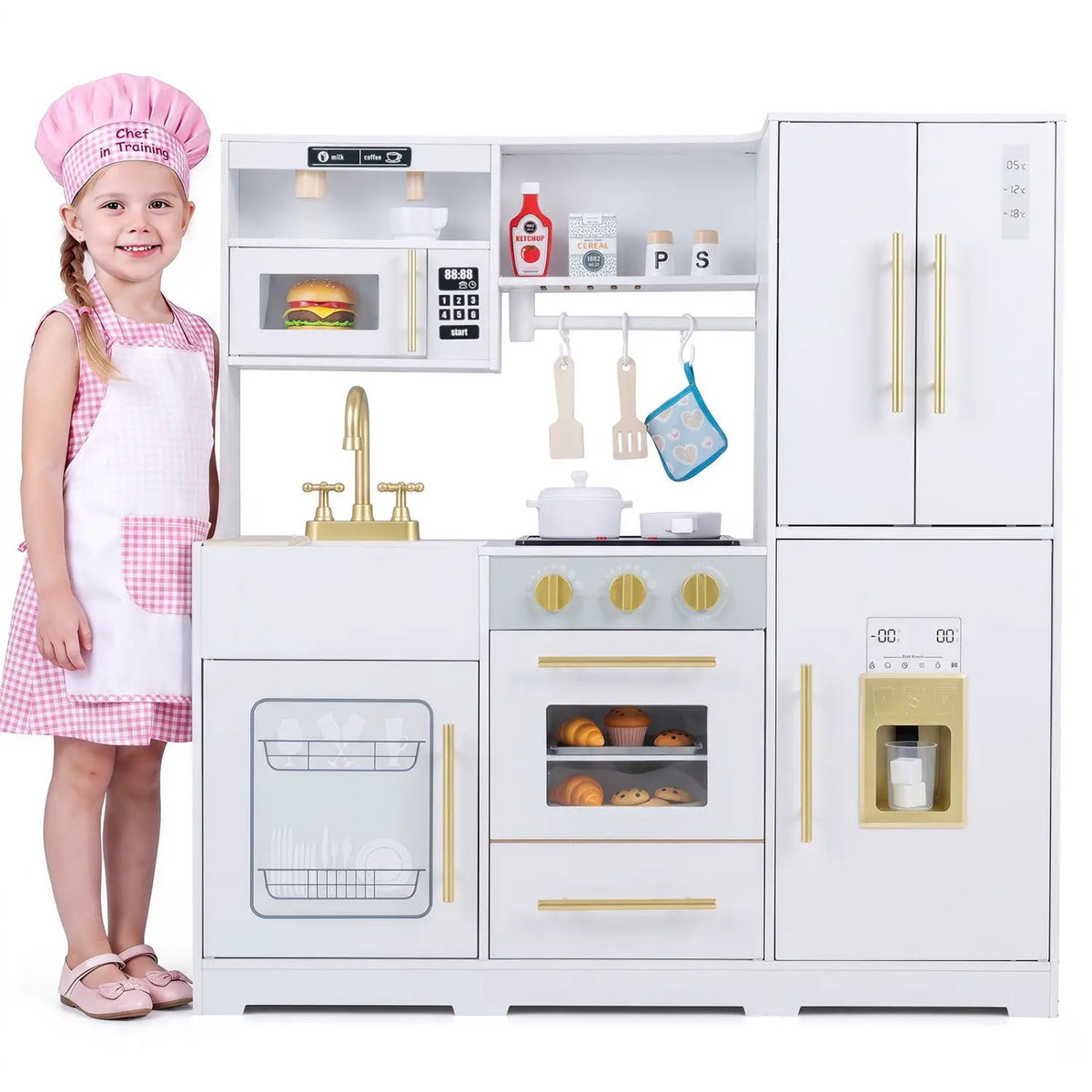 Wooden Play Kitchen with Lights & Sounds for Kids Ages 3+ by DirectDeals