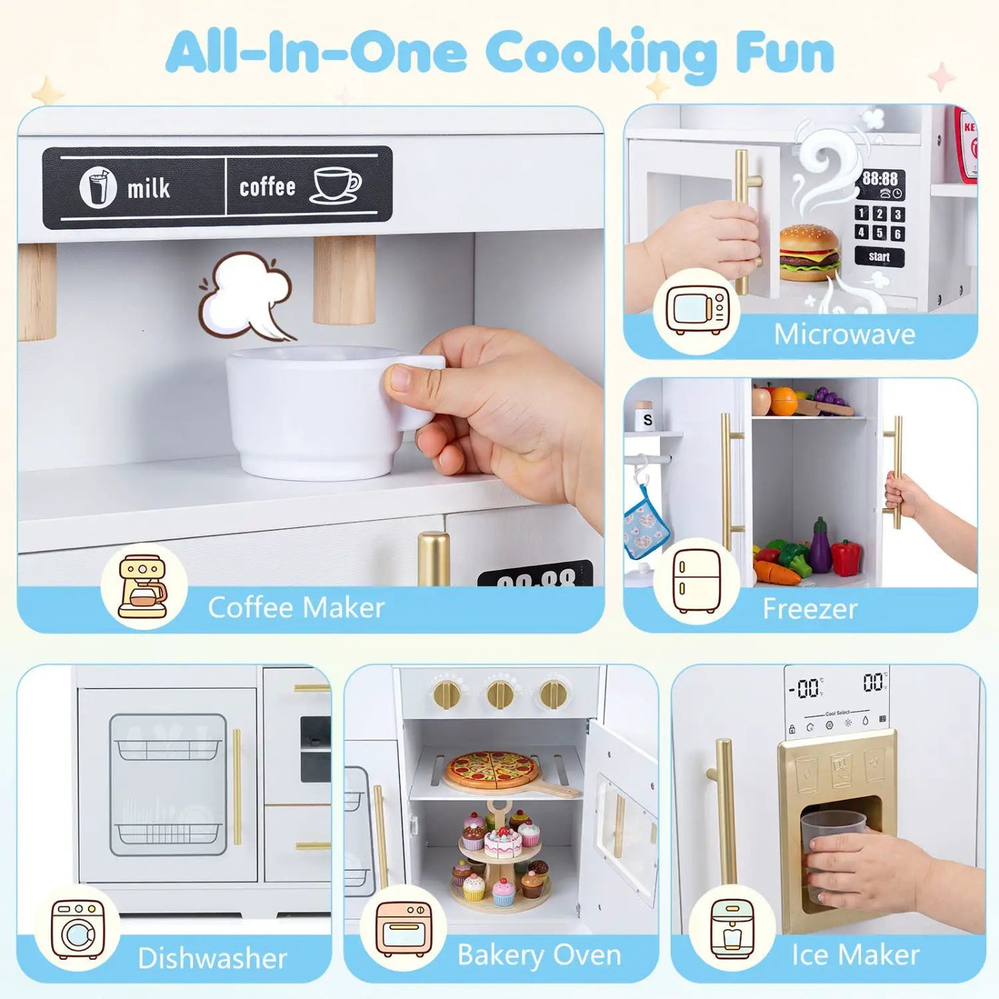 Wooden Play Kitchen with Lights & Sounds for Kids Ages 3+ by DirectDeals