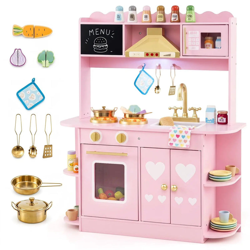 Wooden Play Kitchen with Lights & Sounds for Toddlers 3+ by DirectDeals