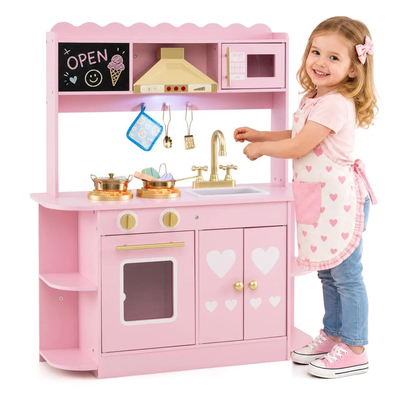 Wooden Play Kitchen with Lights & Sounds for Toddlers 3+ by DirectDeals