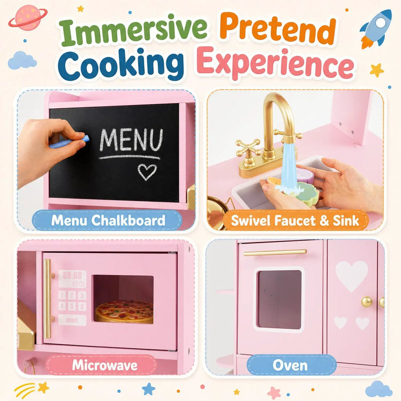 Wooden Play Kitchen with Lights & Sounds for Toddlers 3+ by DirectDeals