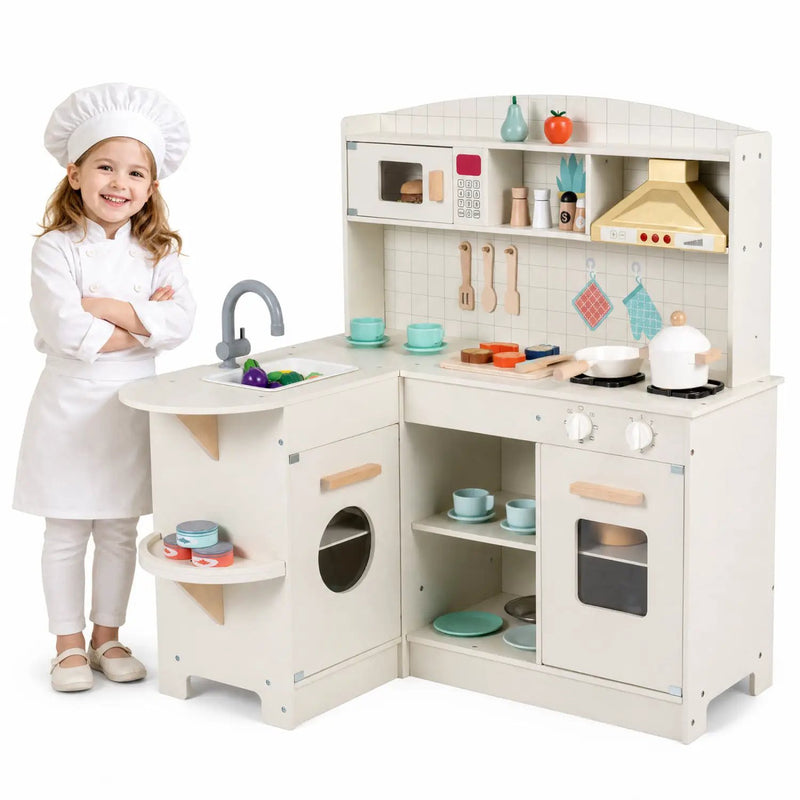 Wooden Play Kitchen Set with Lights & Sounds - White by DirectDeals