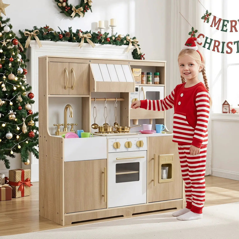 Wooden Play Kitchen Set with Lights & Sounds for Toddlers by DirectDeals