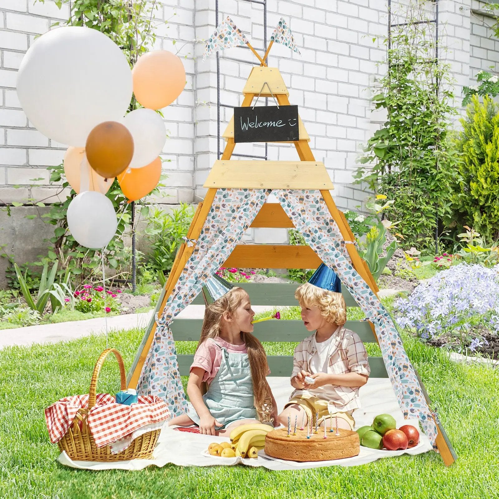 Triangle Hideaway Playhouse with Removable Chalkboard for Indoor and Outdoor by DirectDeals