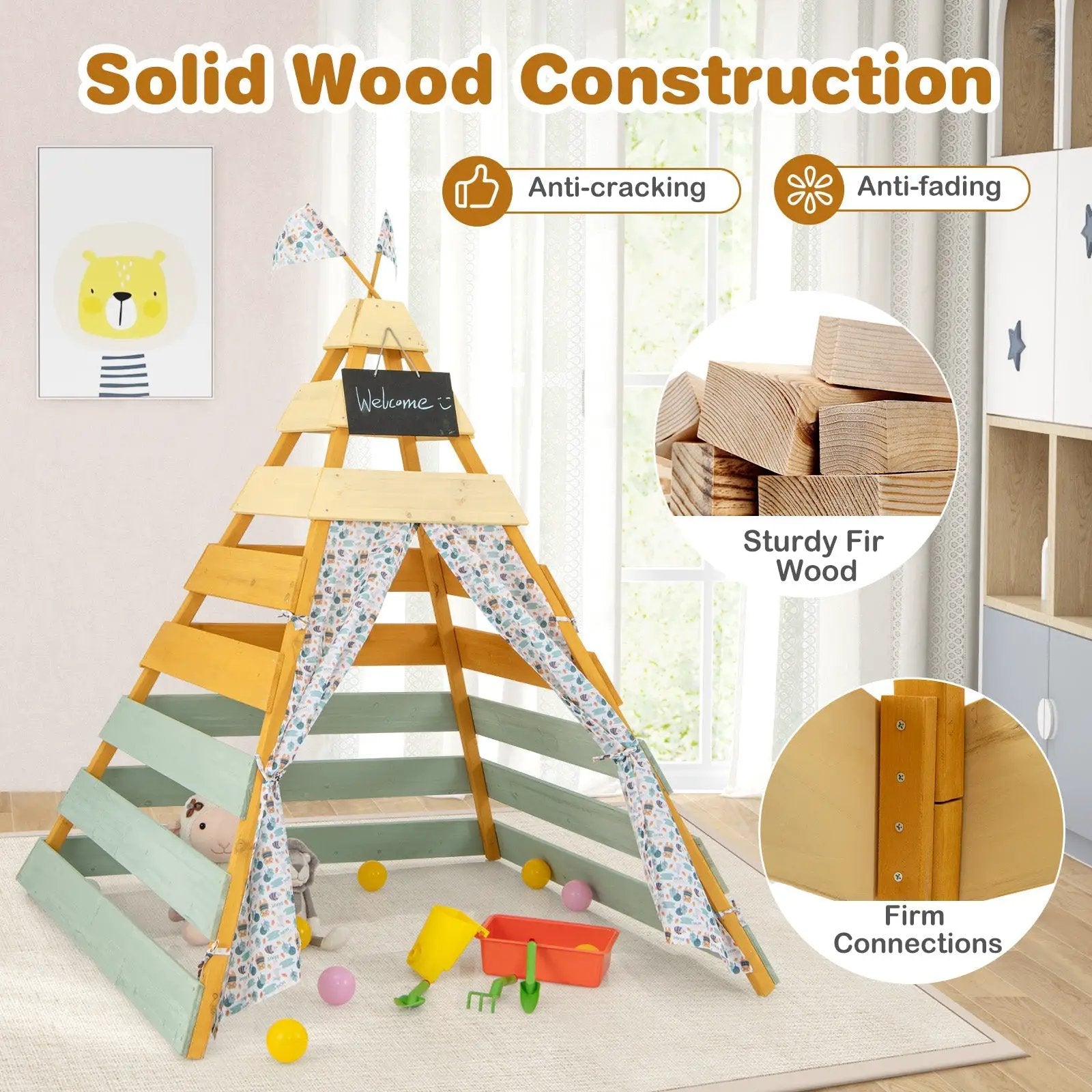 Triangle Hideaway Playhouse with Removable Chalkboard for Indoor and Outdoor by DirectDeals