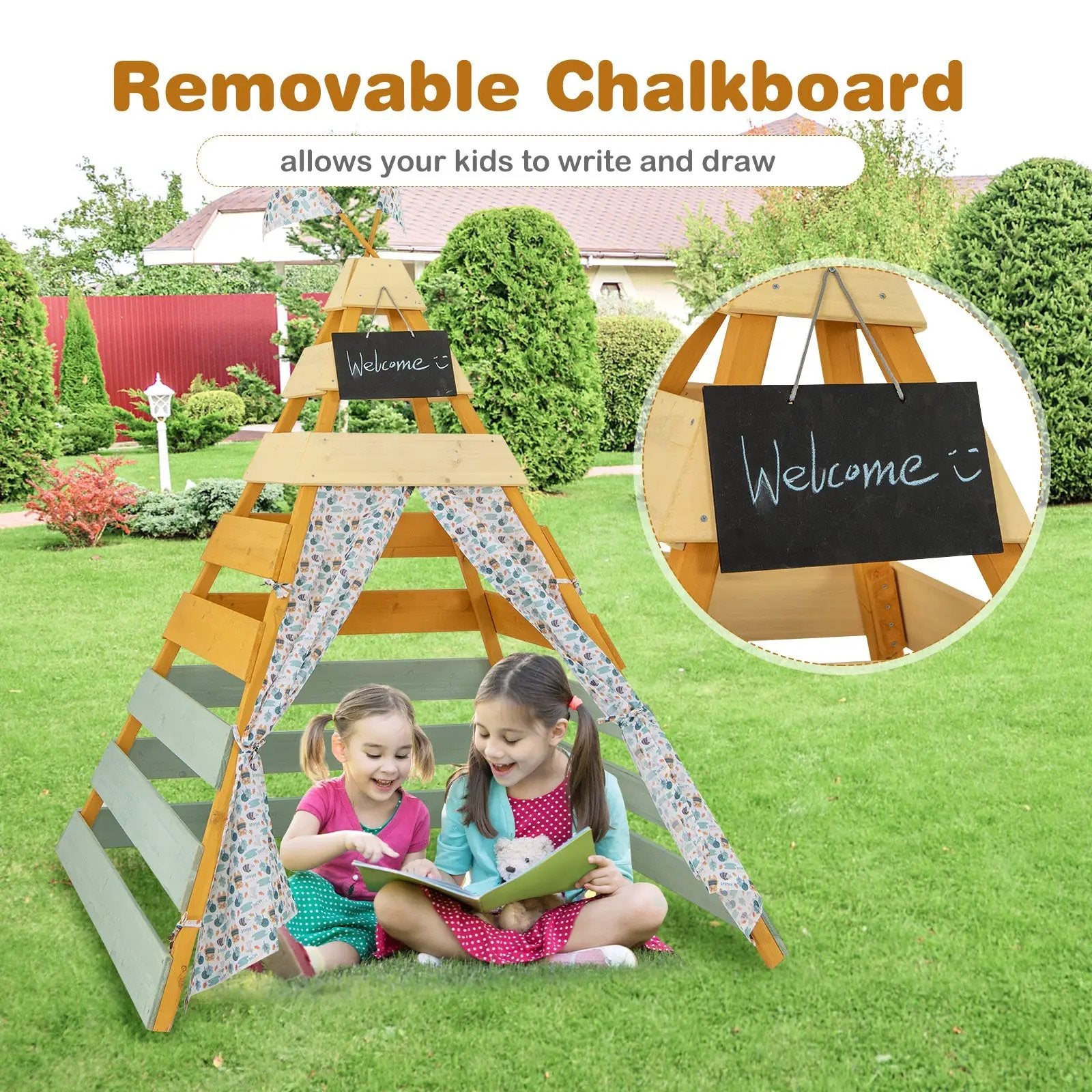 Triangle Hideaway Playhouse with Removable Chalkboard for Indoor and Outdoor by DirectDeals