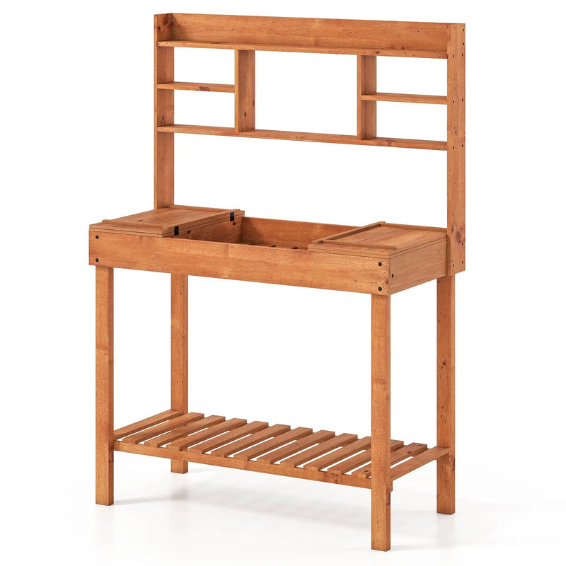 Wooden Potting Bench Table 61" Garden Planting Workstation with 3-Tier Open Shelf-Brown by DirectDeals