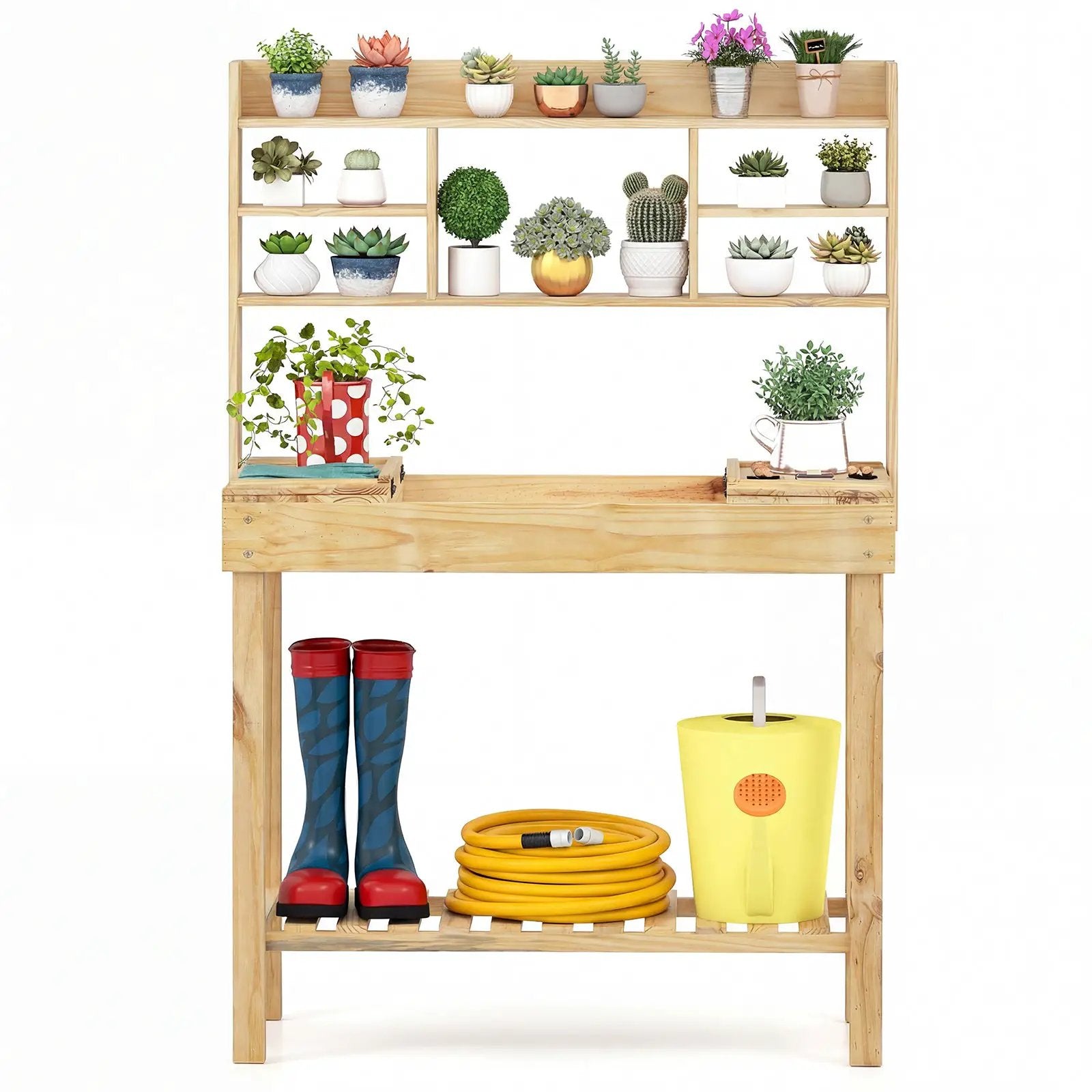 Wooden Potting Bench Table Garden Planting Workstation with 3-Tier Open Shelf by DirectDeals