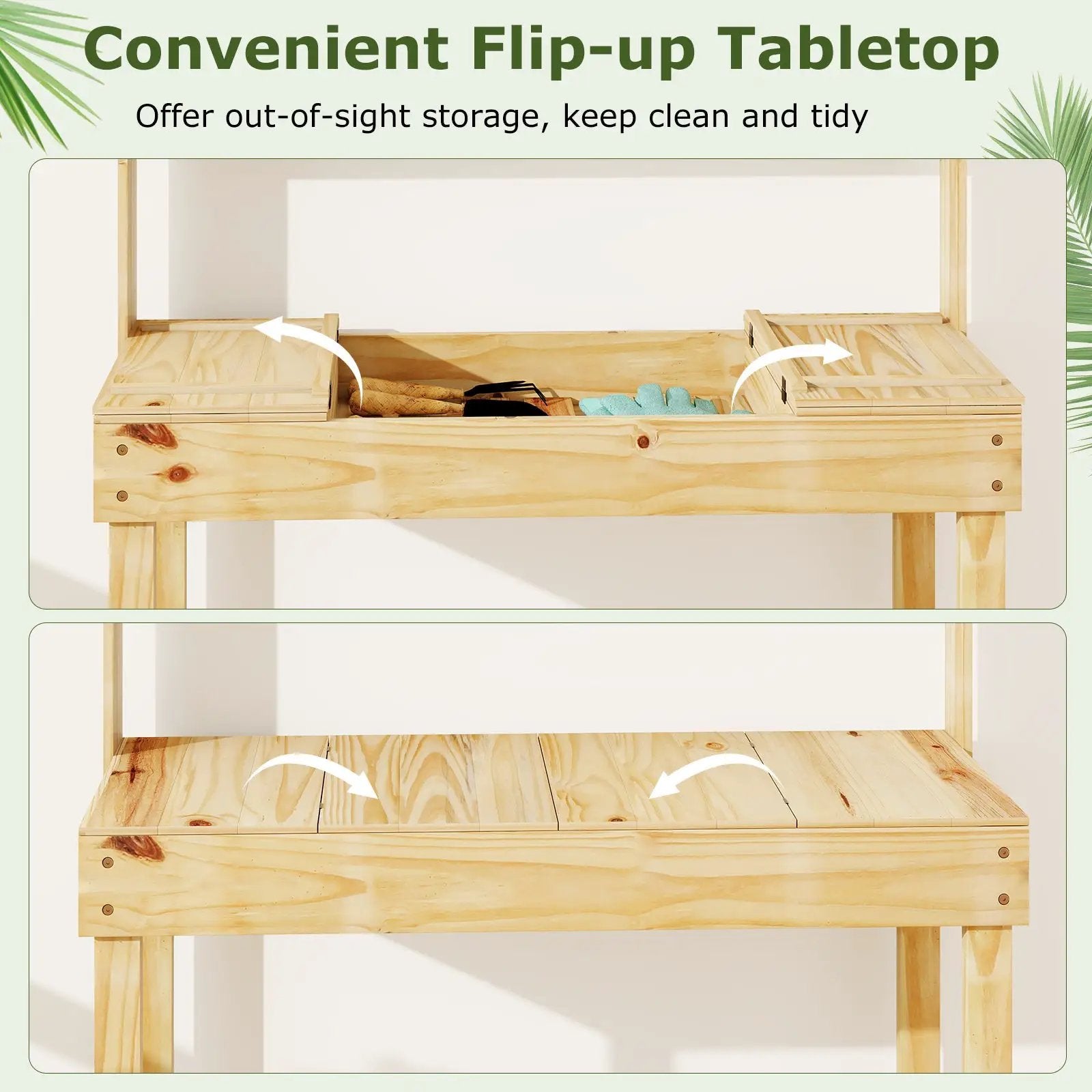 Wooden Potting Bench Table Garden Planting Workstation with 3-Tier Open Shelf by DirectDeals
