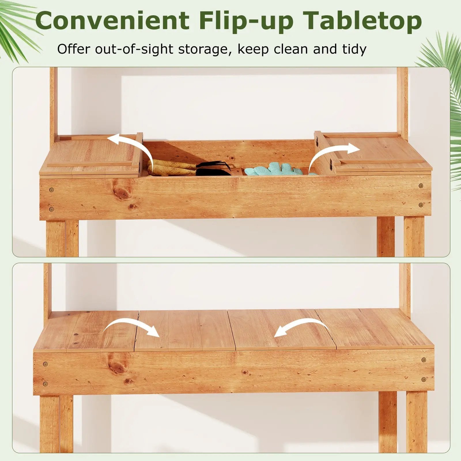 Wooden Potting Bench Table Garden Planting Workstation with 3-Tier Open Shelf by DirectDeals