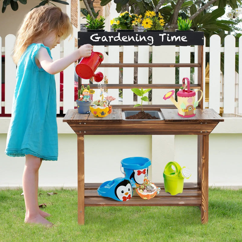Wooden Potting Bench Table Outdoor Mud Kitchen with Solid Fir Wood Frame-Natural by DirectDeals