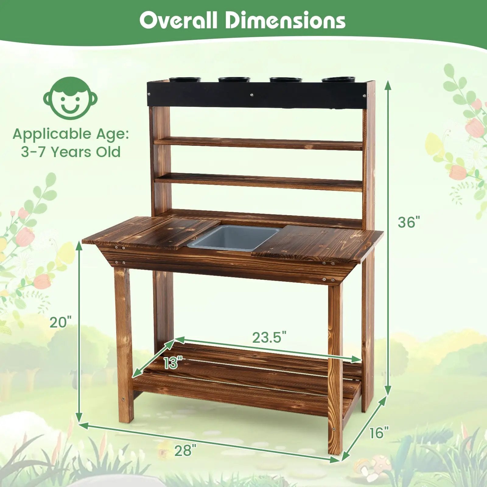 Wooden Potting Bench Table Outdoor Mud Kitchen with Solid Fir Wood Frame-Natural by DirectDeals