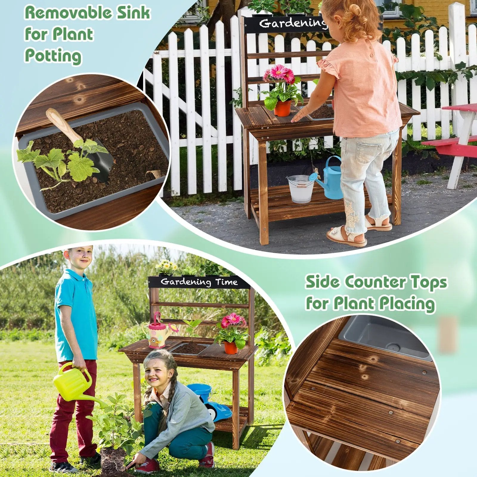 Wooden Potting Bench Table Outdoor Mud Kitchen with Solid Fir Wood Frame-Natural by DirectDeals
