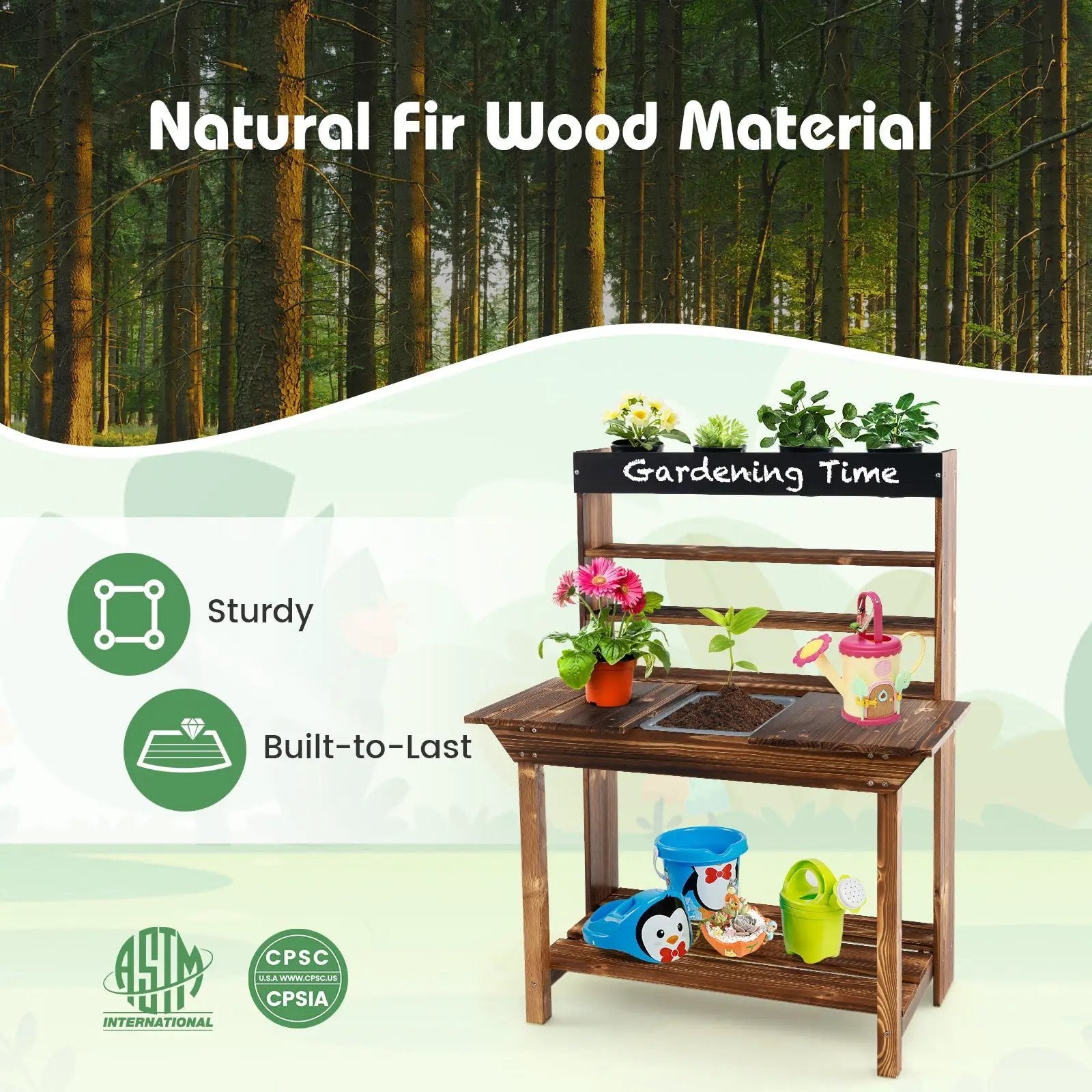 Wooden Potting Bench Table Outdoor Mud Kitchen with Solid Fir Wood Frame-Natural by DirectDeals