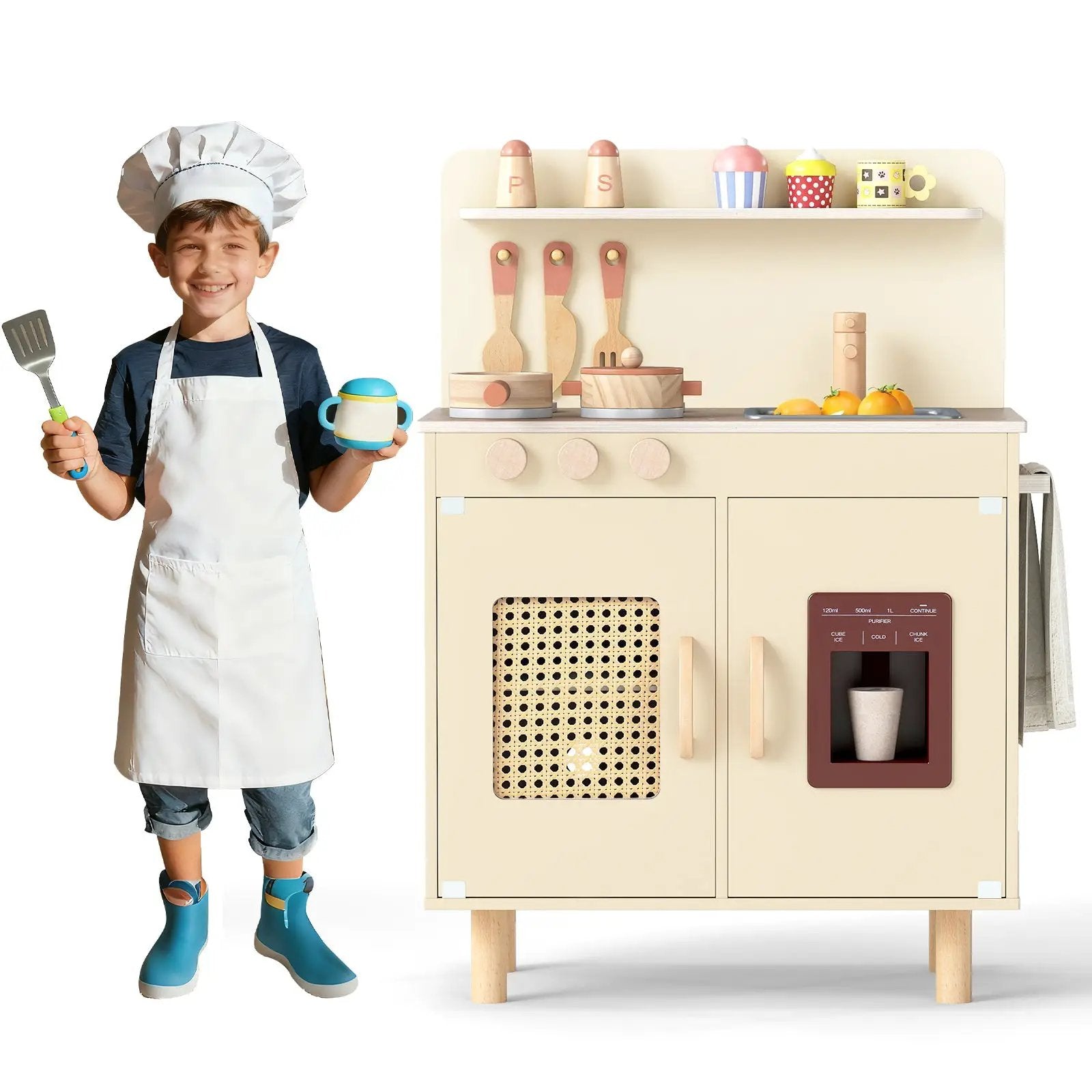 Wooden Pretend Kitchen Playset with Realistic Ice Maker by DirectDeals