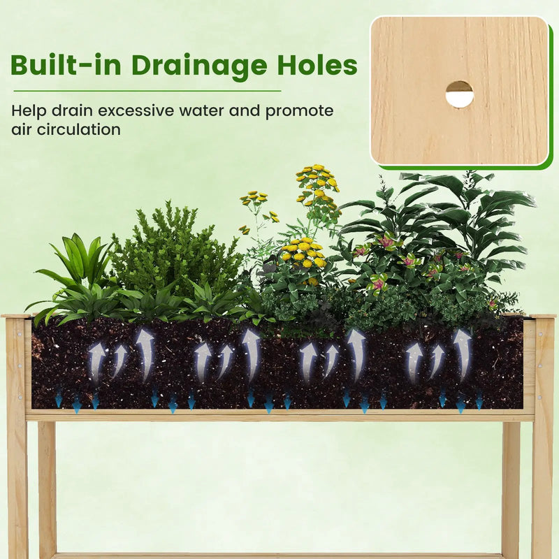Wooden Raised Garden Bed with Legs and Lockable Wheels-Natural by DirectDeals