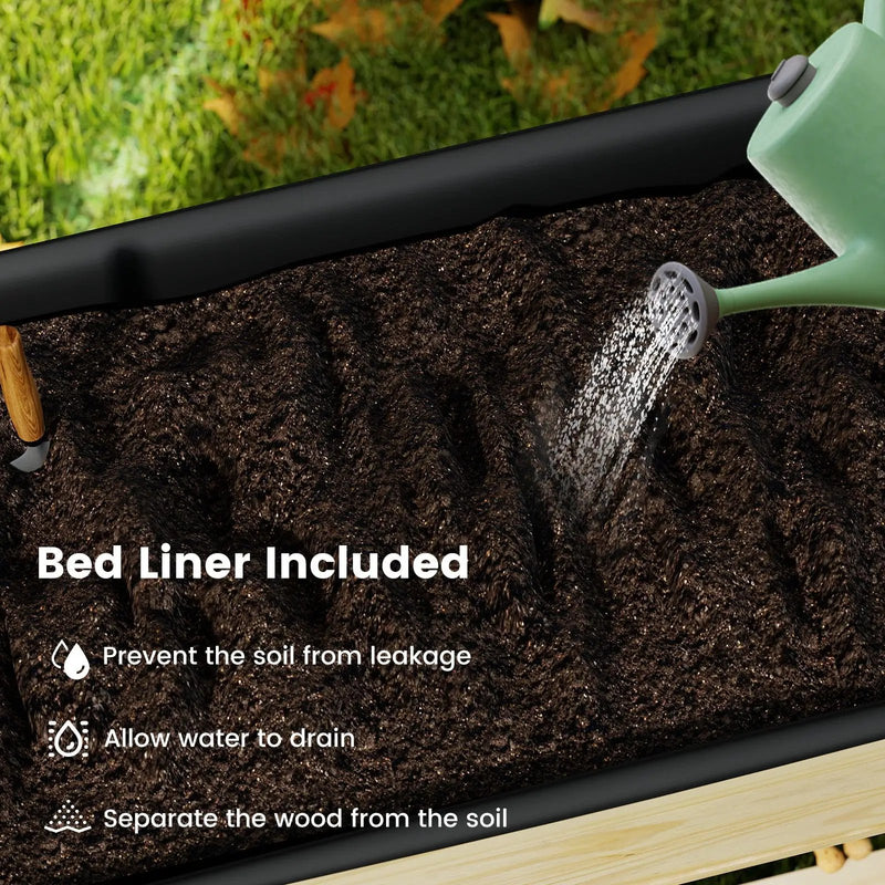 Wooden Raised Garden Bed with Legs and Lockable Wheels-Natural by DirectDeals