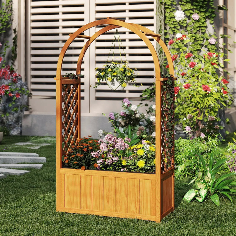 Wooden Raised Garden Bed with Lattice Trellis and Arched Roof-Orange by DirectDeals