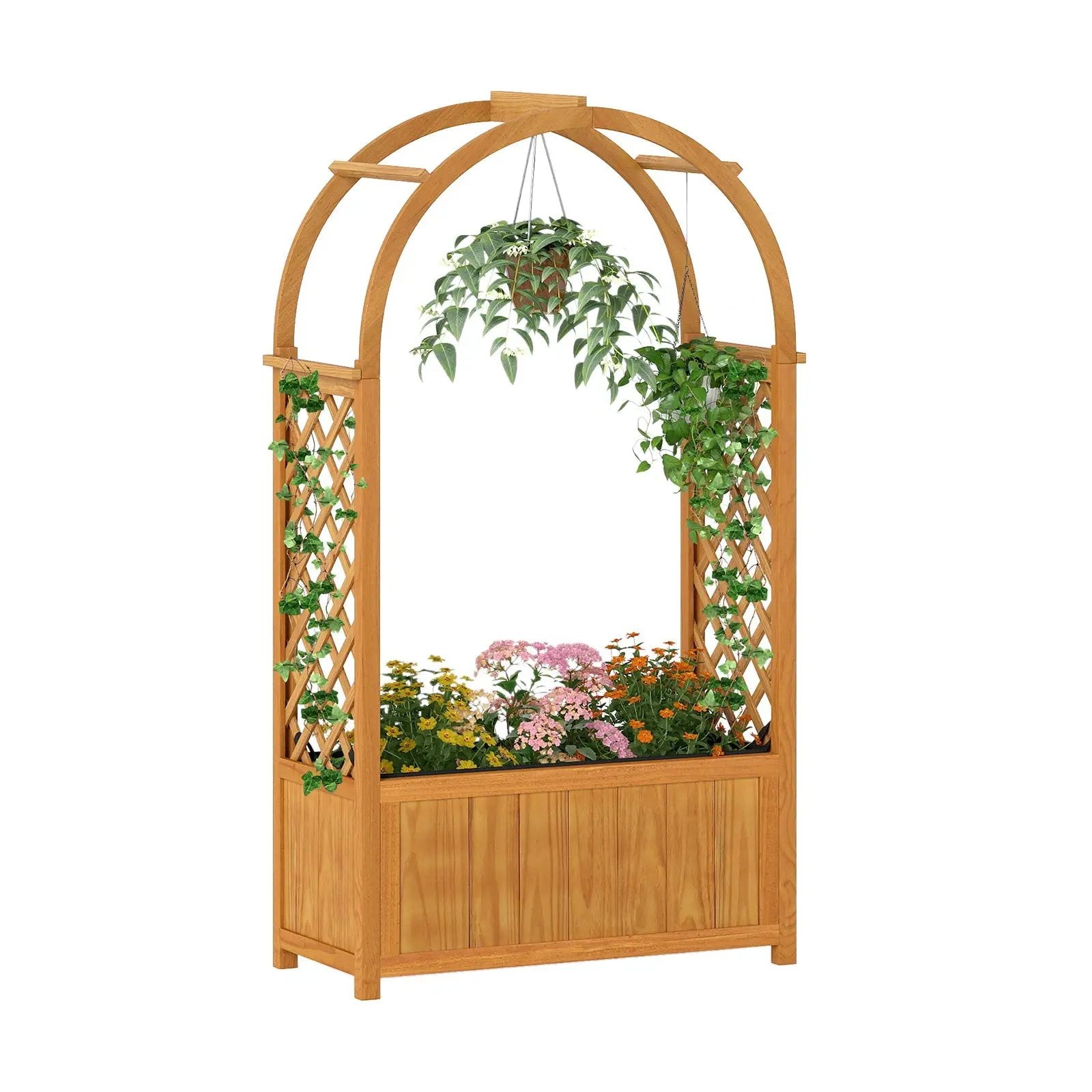 Wooden Raised Garden Bed with Lattice Trellis and Arched Roof-Orange by DirectDeals