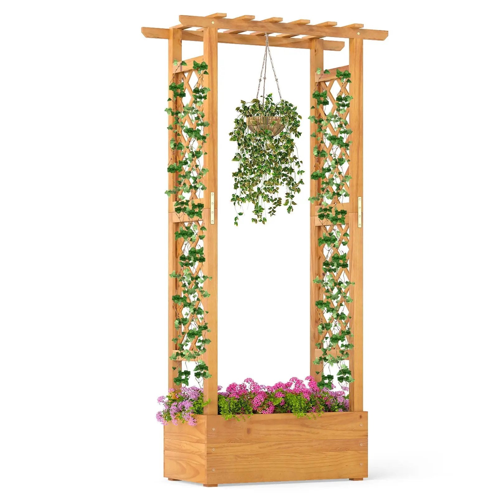 Wooden Raised Garden Bed with Lattice Trellis and Hanging Roof-Orange by DirectDeals