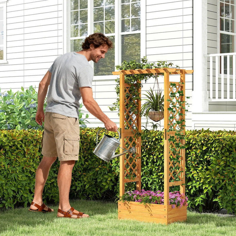 Wooden Raised Garden Bed with Lattice Trellis and Hanging Roof-Orange by DirectDeals