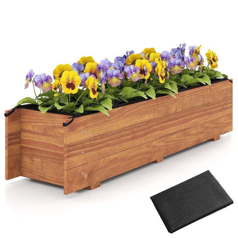 Wooden Raised Garden Bed with Drainage Holes and Liner Elevated Rectangular Planter Box-Orange by DirectDeals